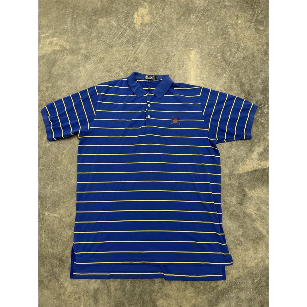 Polo‎ Ralph Lauren Polo Shirt Blue Yellow Striped Crest Logo Classic Men's Large
